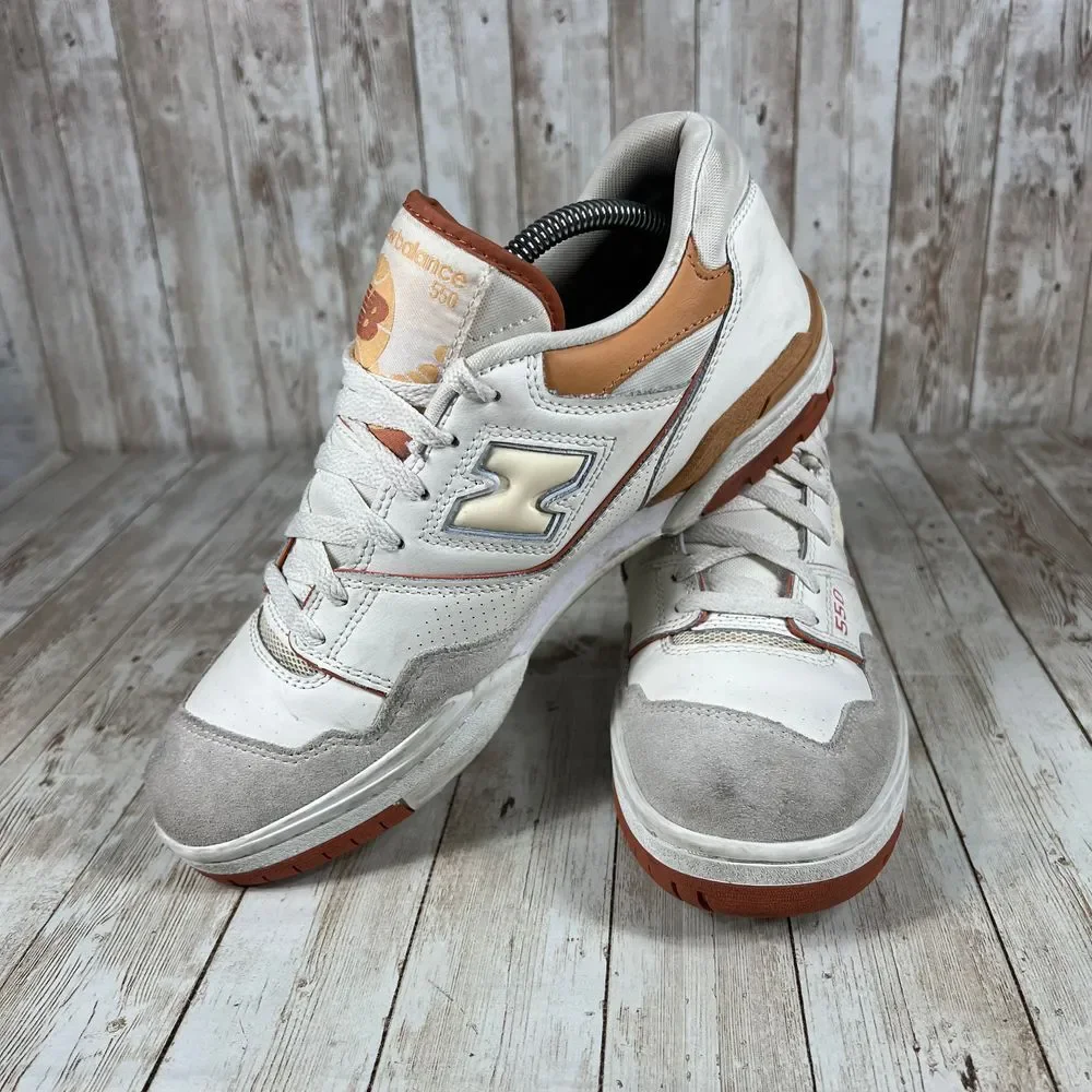 New Balance 550 White‎ Brown Tan Retro Basketball Sneakers Women's Size 10.5